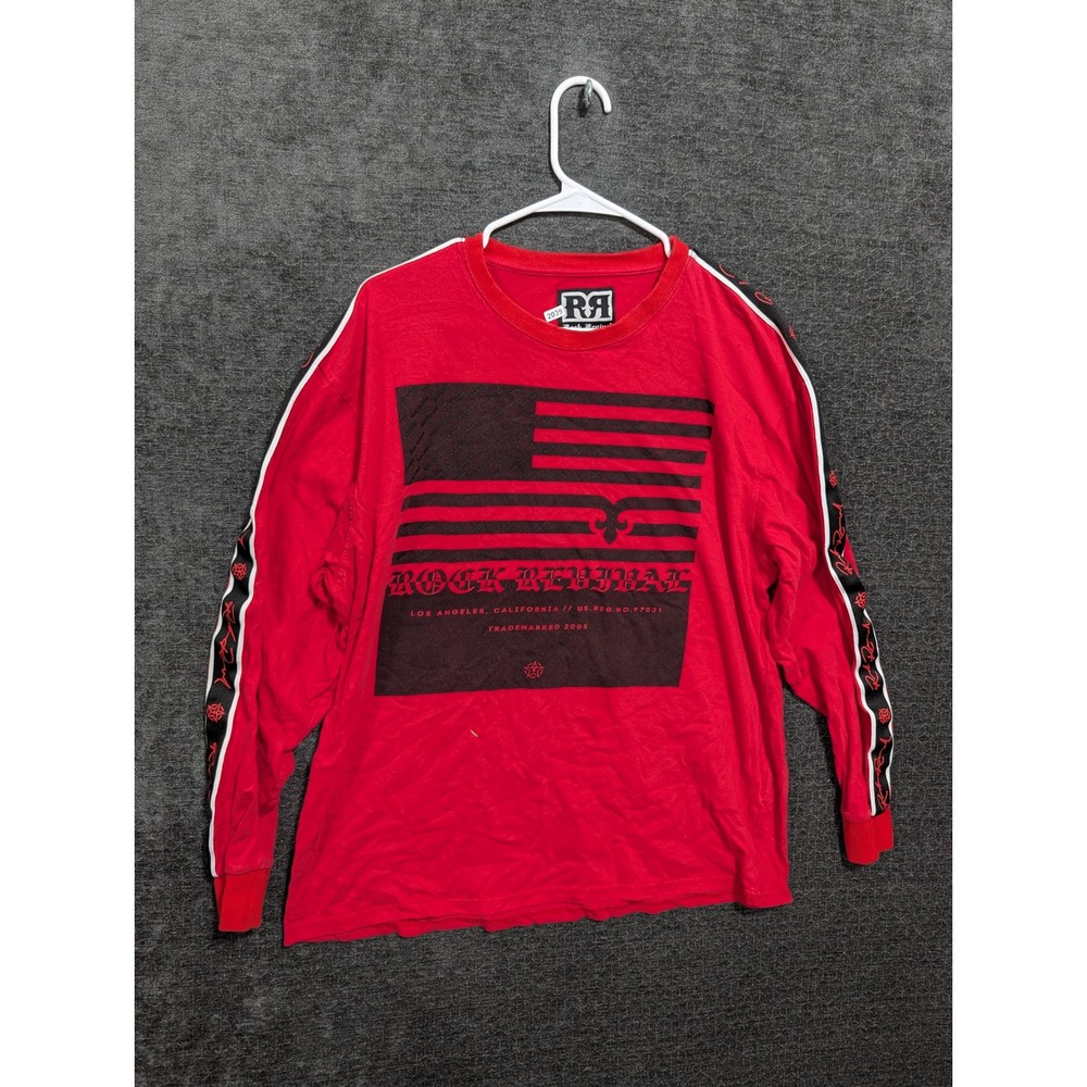 Rock Revival Mens Red Long Sleeve Graphic T-Shirt American Flag XL